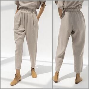 Black Crane $209 Linen Carpenter Pants in Stone Gray size Small